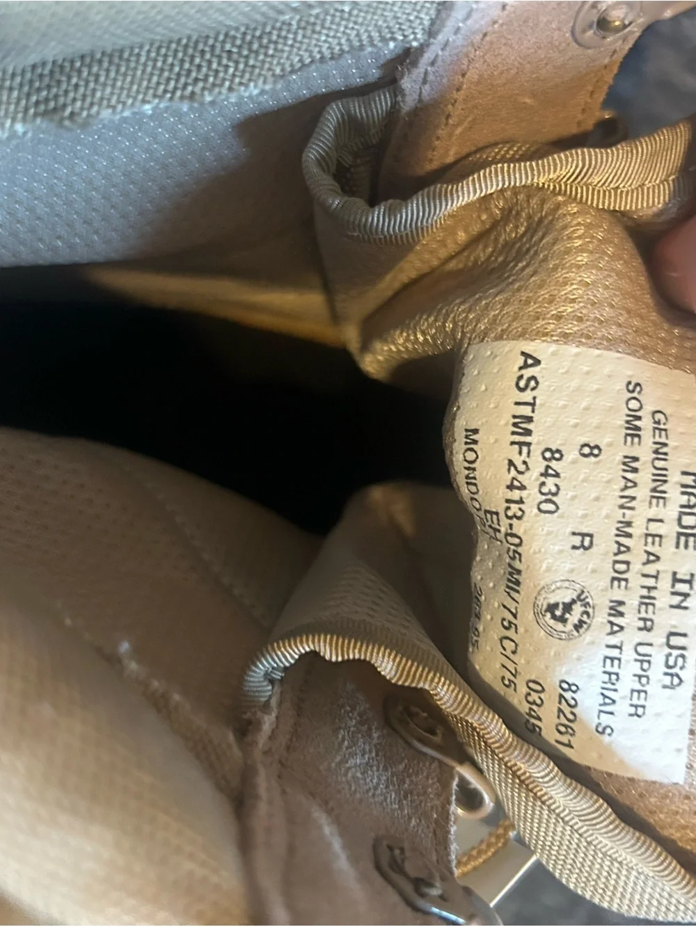 Vibram Mondo PT 8430 UFCW Men's Size 8 R Military Boots Steel Toe Tan Vibram New